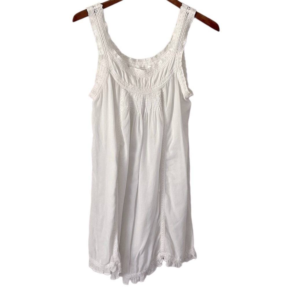Taleen Anthropologie Cotton Crochet Lace Lined Nightgown, White - Size Small